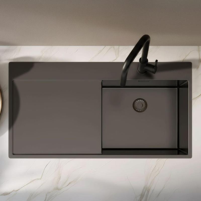 Pure.Sink Exclusivo Lavello in ghisa con sgocciolatoio 100x52 cm Rubinetto a leva destro PEX47100RT-61