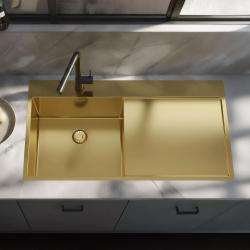 Pure.Sink Exclusivo Lavello dorato con sgocciolatoio 100x52 cm Rubinetto a leva sinistro PEX47100LT-60