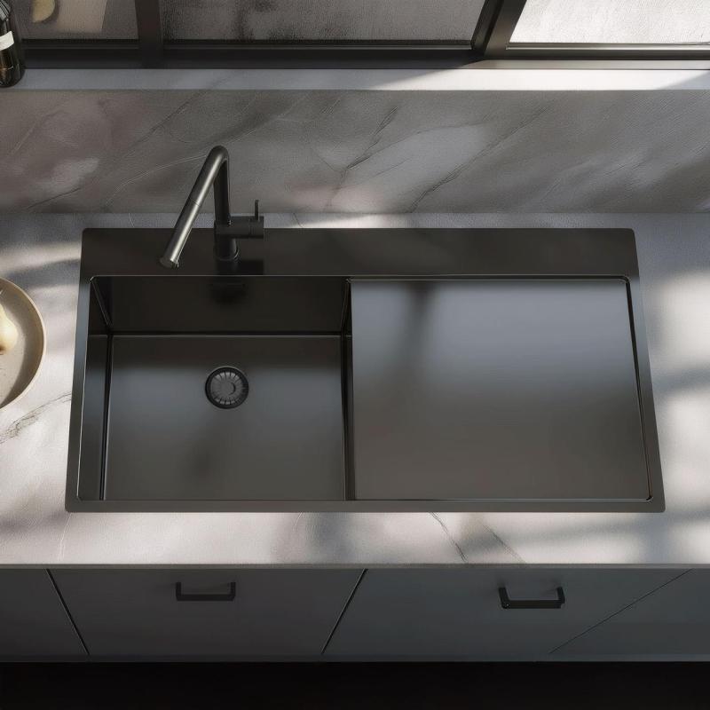 Pure.Sink Exclusivo Lavello in ghisa con sgocciolatoio 100x52 cm Rubinetto a leva sinistro PEX47100LT-61