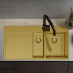 Pure.Sink Exclusivo Lavello dorato da 1,5  con sgocciolatoio 100x52 cm Rubinetto a leva destro PEX3418100RT-60