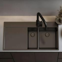 Pure.Sink Exclusivo Lavello Gun metal 1,5  con sgocciolatoio 100x52 cm Rubinetto Tapwing destro PEX3418100RT-61