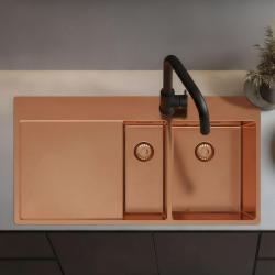 Pure.Sink Exclusivo Lavello in rame da 1,5  con sgocciolatoio 100x52 cm Rubinetto a leva destro PEX3418100RT-62