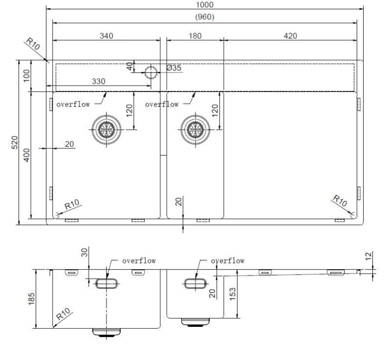 Pure.Sink Exclusivo Gun metal 1,5  lavello con sgocciolatoio 100x52 cm Rubinetto a leva sinistro PEX3418100LT-61