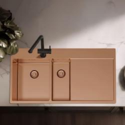 Pure.Sink Exclusivo Lavello in rame da 1,5  con sgocciolatoio 100x52 cm Rubinetto a leva sinistro PEX3418100LT-62