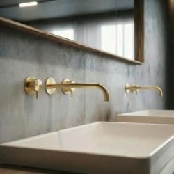 Waterevolution Flow Rubinetto lavabo da incasso a 3 fori PVD oro bianco con bocca 21 cm T1163FWGE-21