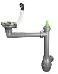 Ausmann Set di scarico in acciaio inox con troppopieno rotondo, sifone incluso, per lavello singolo 1208972186