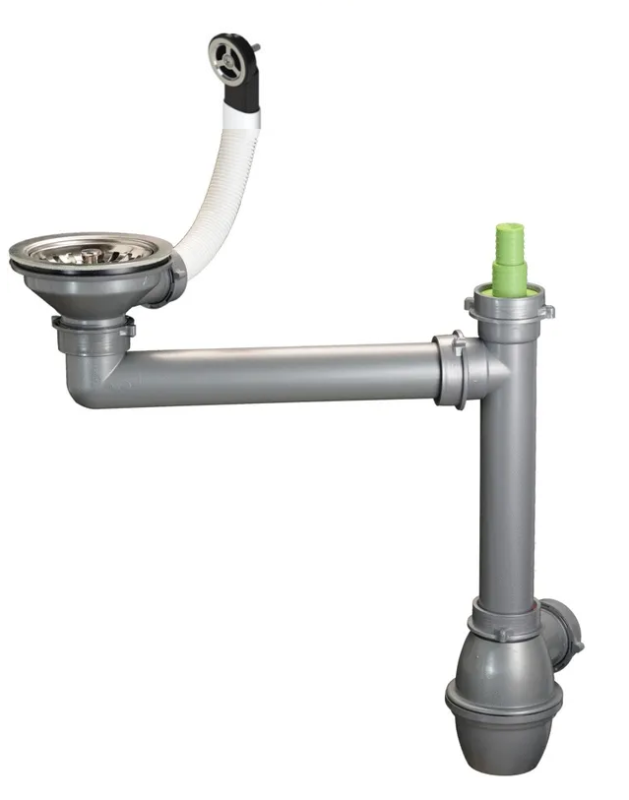 Ausmann Set di scarico in acciaio inox con troppopieno rotondo, sifone incluso, per lavello singolo 1208972186