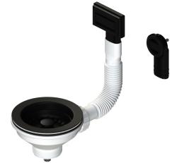 Pure.Sink Universal Set di tappi per cestello Nero opaco, set di scarico lavello incl. troppopieno rotondo e rettangolare WSTMAN-31