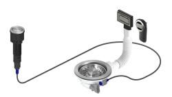 Pure.Sink Universal Set di scarico in acciaio inox con pulsante a pressione e tappo, oltre a troppopieno rettangolare e rotondo WSTAUT-02