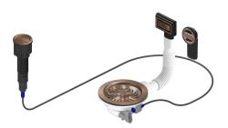 Pure.Sink Universal Set di scarico in rame con pulsante a pressione con tappo, più troppopieno rettangolare e rotondo WSTAUT-62