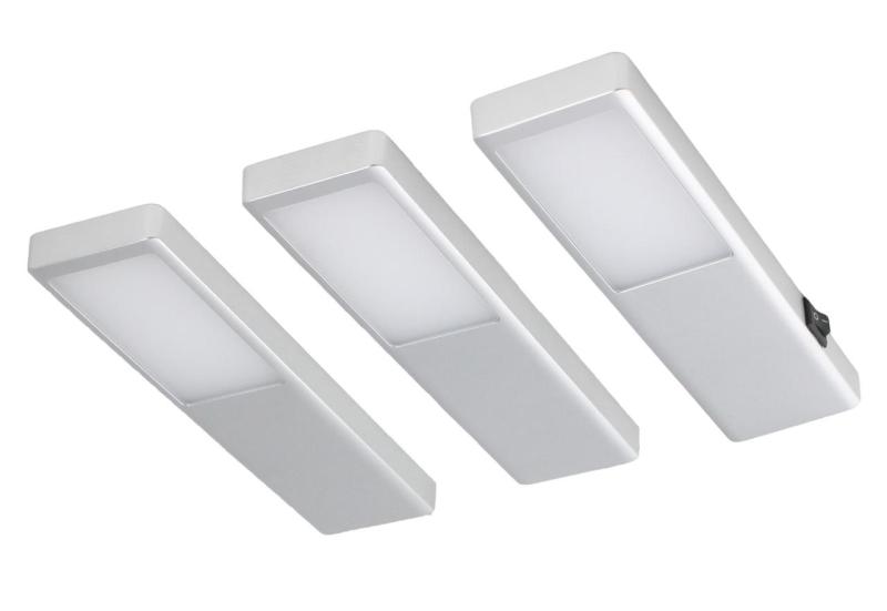 Indux Nivo Set LED da incasso per cucina 3x3 W con interruttore centrale, look alluminio 1208972334