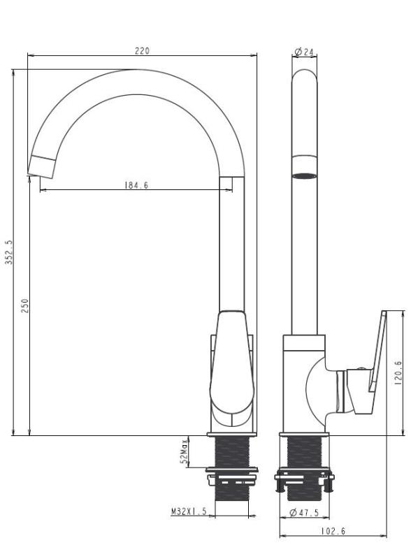 Aquanello Casa Miscelatore monocomando cromato per cucina CR-1201-CS