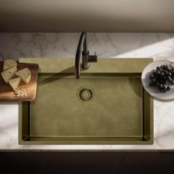 Pure.Sink Luxion Grande lavello in bronzo antico PVD 78x50 cm Tapwing con foro per rubinetto e ripiano inferiore PLX7850T-64