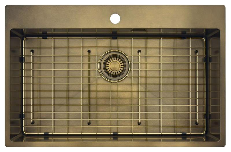 Pure.Sink Luxion Grande lavello in bronzo antico PVD 78x50 cm Tapwing con rubinetto e griglia inferiore PLX7850T-64