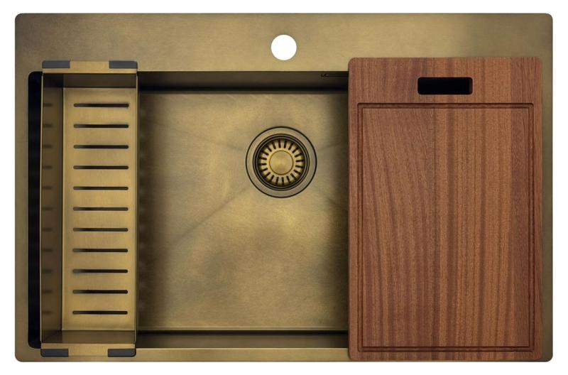 Pure.Sink Luxion Grande lavello in bronzo antico PVD 78x50 cm Tapwing con rubinetto e griglia inferiore PLX7850T-64