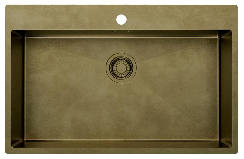 Pure.Sink Luxion Grande lavello in bronzo antico PVD 78x50 cm Tapwing con foro per rubinetto e ripiano inferiore PLX7850T-64