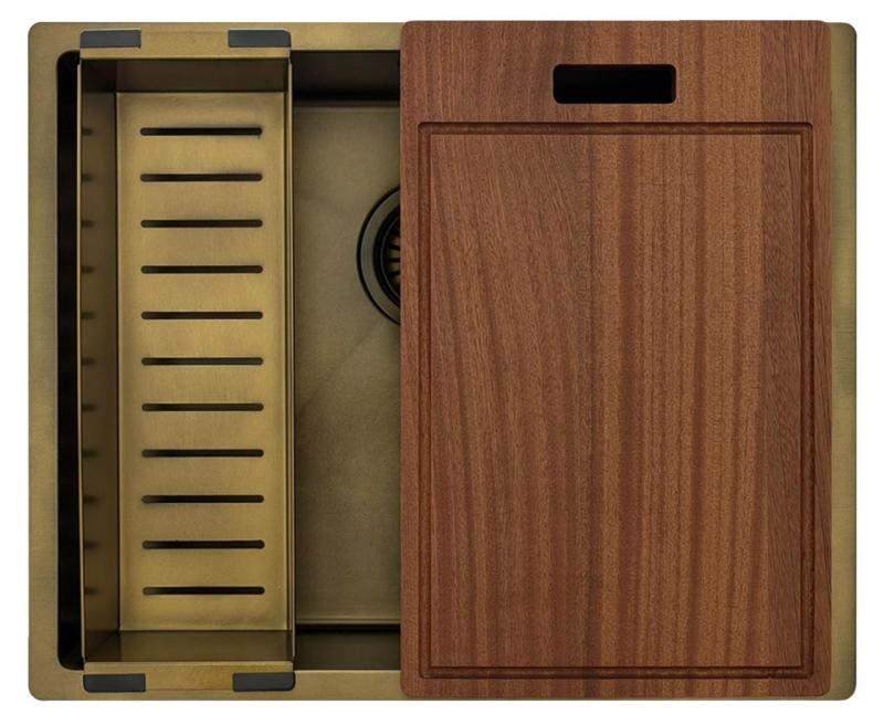 Pure.Sink Luxion PVD Antique Lavello in bronzo 50x40 cm sottopiano, incasso a filo e da appoggio con ripiano inferiore PLX5040-64