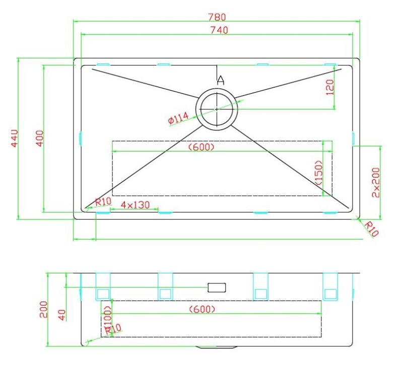 Pure.Sink Luxion Grande lavello in bronzo antico PVD 74x40 cm da incasso sotto piano, da incasso a filo e da appoggio con ripiano inferiore PLX7440-64