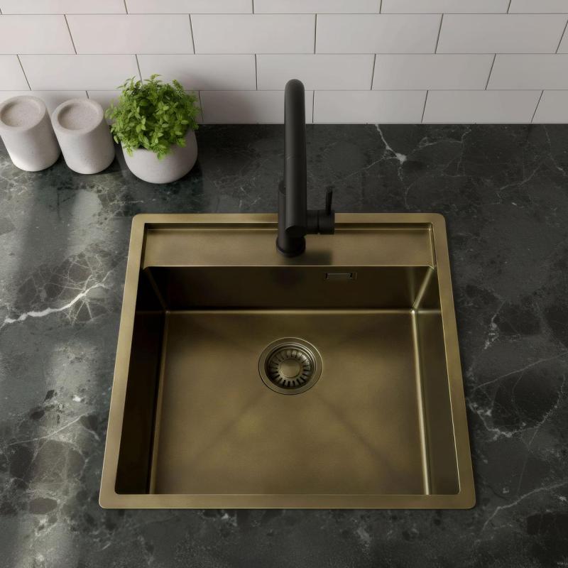 Pure.Sink Luxion PVD Antique Bronzo lavello 51x50 cm Tapwing con foro per rubinetto e ripiano inferiore PLX5150T-64