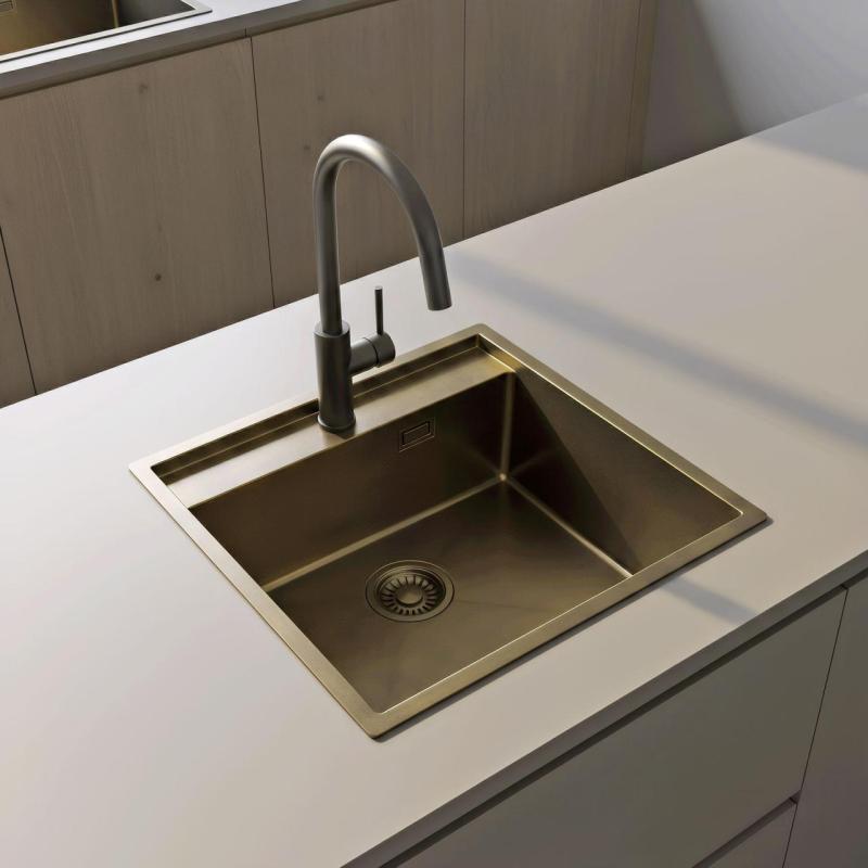 Pure.Sink Luxion PVD Antique Bronzo lavello 51x50 cm Tapwing con foro per rubinetto e ripiano inferiore PLX5150T-64