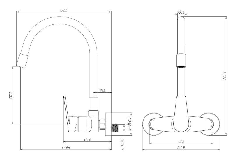 Aquanello Casa Rubinetto da cucina a muro cromato con bocca alta flessibile CR-1301-CS