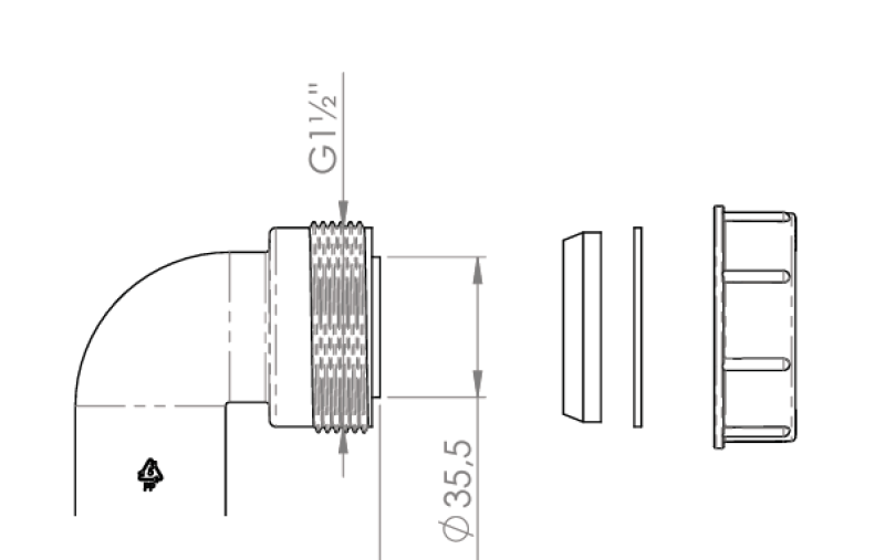 Pure.Sink Kit gomito sifone UK con dado e guarnizioni 40 mm WSTSUK-32