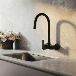 Aquanello Casa Rubinetto da cucina a parete nero con bocca flessibile alta BL-1301-CS