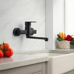 Aquanello Casa Rubinetto da cucina a leva singola nero con bocca di erogazione da 20 cm BL-1420-CS
