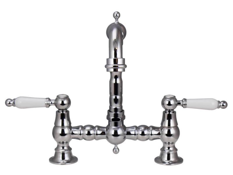 Aquanello Heritage Manor Rubinetto da cucina classico nostalgico Ponte cromato con leva bianca CR-0010-HM