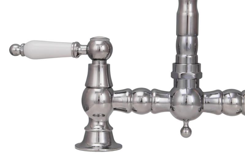 Aquanello Heritage Manor Rubinetto da cucina classico nostalgico Ponte cromato con leva bianca CR-0010-HM