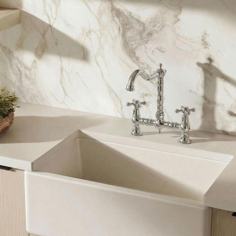 Aquanello Heritage Ascot Rubinetto da cucina classico in stile retrò con maniglie a croce, cromato CR-4001-HA