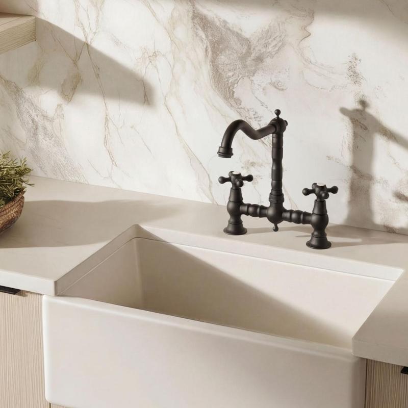 Aquanello Heritage Ascot Rubinetto da cucina classico in stile retrò con leva a croce, nero - BL-4001-HA