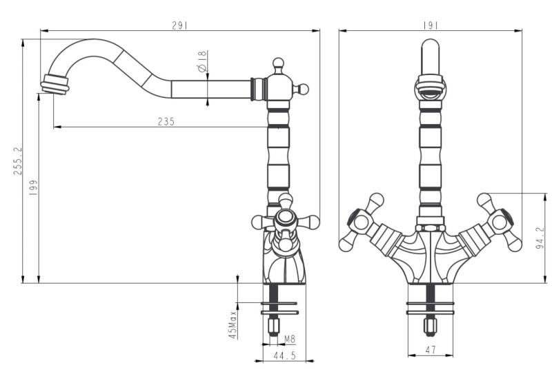 Aquanello Heritage Ascot Rubinetto da cucina classico in stile retrò, cromato con bocca ad angolo CR-4002-HA
