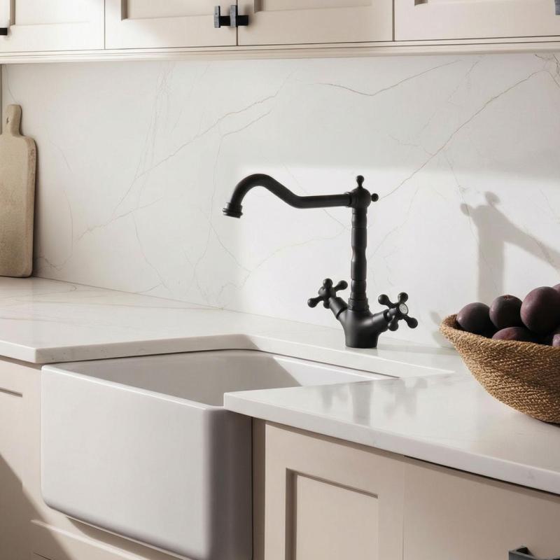 Aquanello Heritage Ascot Cucina classica - Rubinetto da cucina in stile retrò, nero con bocca ad angolo BL-4002-HA