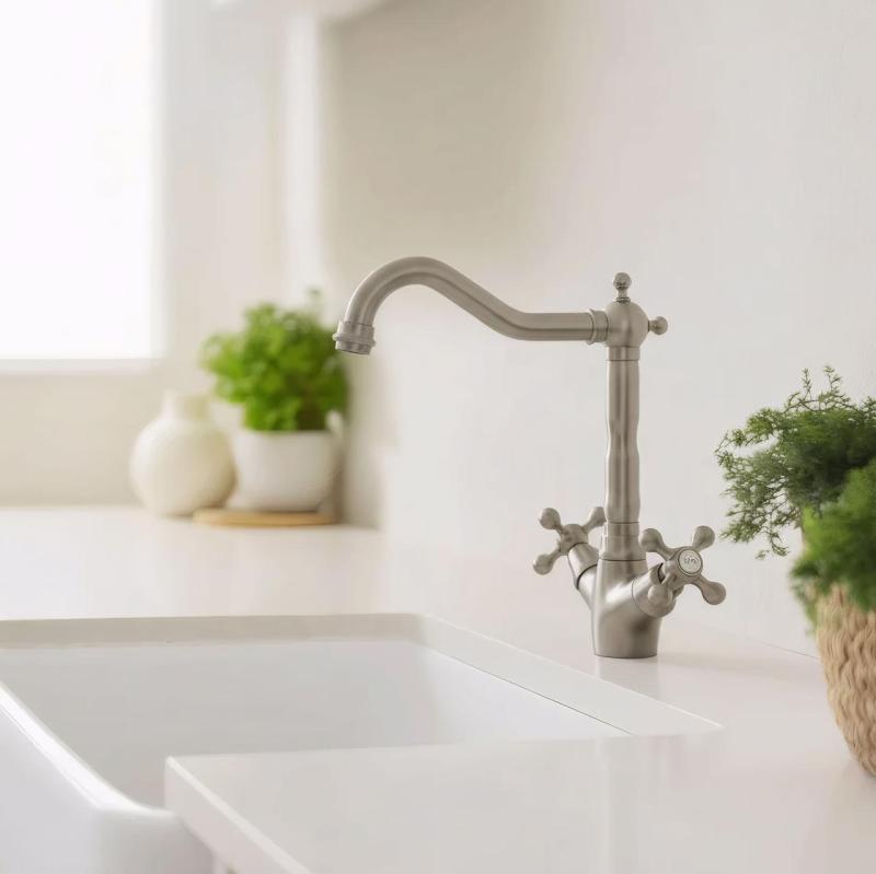 Aquanello Heritage Ascot Cucina classica - Rubinetto da cucina in acciaio inossidabile dal design retrò con bocca ad angolo NB-4002-HA