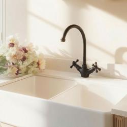 Aquanello Heritage Ascot Rubinetto da cucina classico in stile retrò, nero con bocca rotonda BL-4003-HA