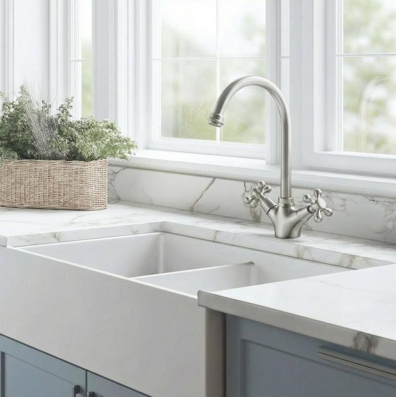 Aquanello Heritage Ascot Cucina classica - Rubinetto da cucina in acciaio inossidabile dal design retrò con bocca rotonda NB-4003-HA