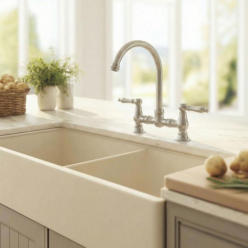 Aquanello Heritage Manor Rubinetto da cucina classico in stile retrò con leva bianca e bocca rotonda, cromato CR-0011-HM