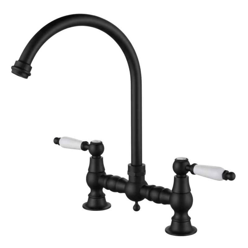 Aquanello Heritage Manor Rubinetto da cucina classico in stile retrò, nero con leva bianca e bocca rotonda BL-0011-HM