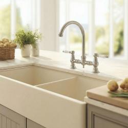 Aquanello Heritage Manor Rubinetto da cucina classico nostalgico in acciaio inossidabile con leva bianca e bocca rotonda NB-0011-HM