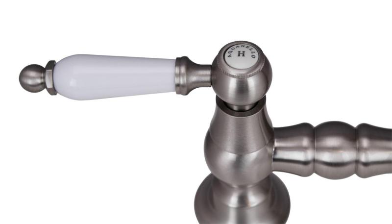 Aquanello Heritage Manor Rubinetto da cucina classico nostalgico in acciaio inossidabile con leva bianca e bocca rotonda NB-4001-HA