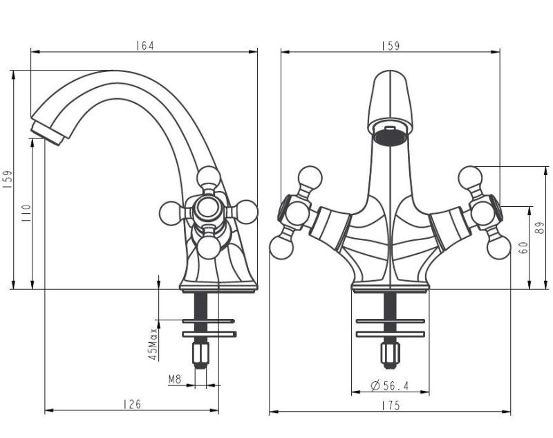 Aquanello Heritage Ascot Miscelatore classico nostalgico per lavabo in acciaio inox NB-4101-HA