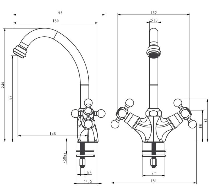 Aquanello Heritage Ascot Cucina classica Rubinetto da cucina nostalgico Cromo CR-4004-HA