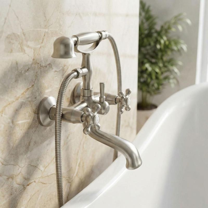 Aquanello Heritage Ascot Rubinetto classico per vasca con manopole a stella in acciaio inox, doccetta inclusa NB-3002-HA