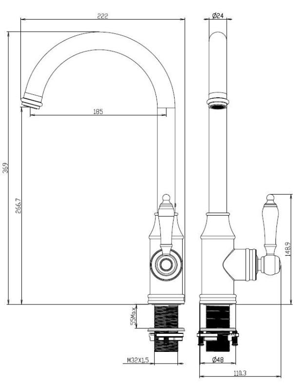 Aquanello Heritage Manor Rubinetto da cucina classico in stile retrò, cromato CR-9001-HM