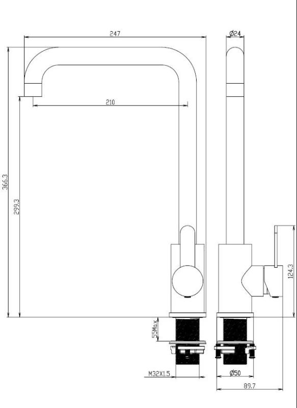 Aquanello Forma Miscelatore monocomando per cucina in acciaio inox massiccio SS-1001-FM