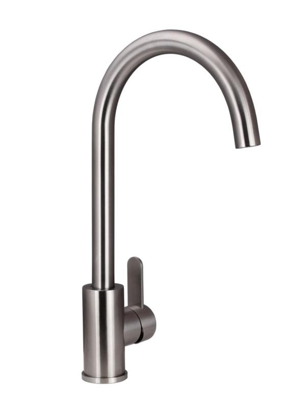 Aquanello Forma Miscelatore monocomando da cucina in acciaio inox massiccio con bocca rotonda SS-1002-FM