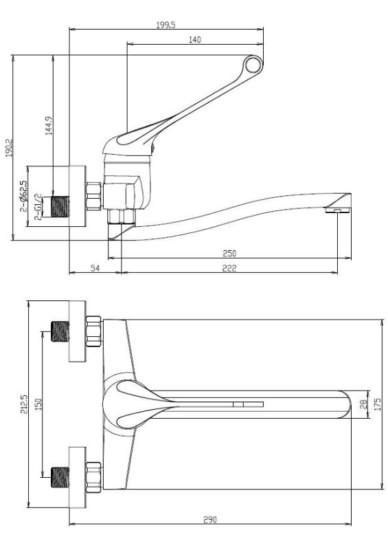 Aquanello Medic Rubinetto da cucina a parete con leva lunga cromata CR-1005-MD