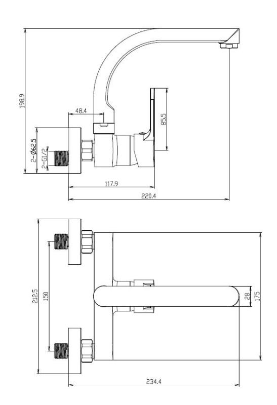 Aquanello Casa Rubinetto da cucina a parete con bocca superiore cromata CR-1003-CS