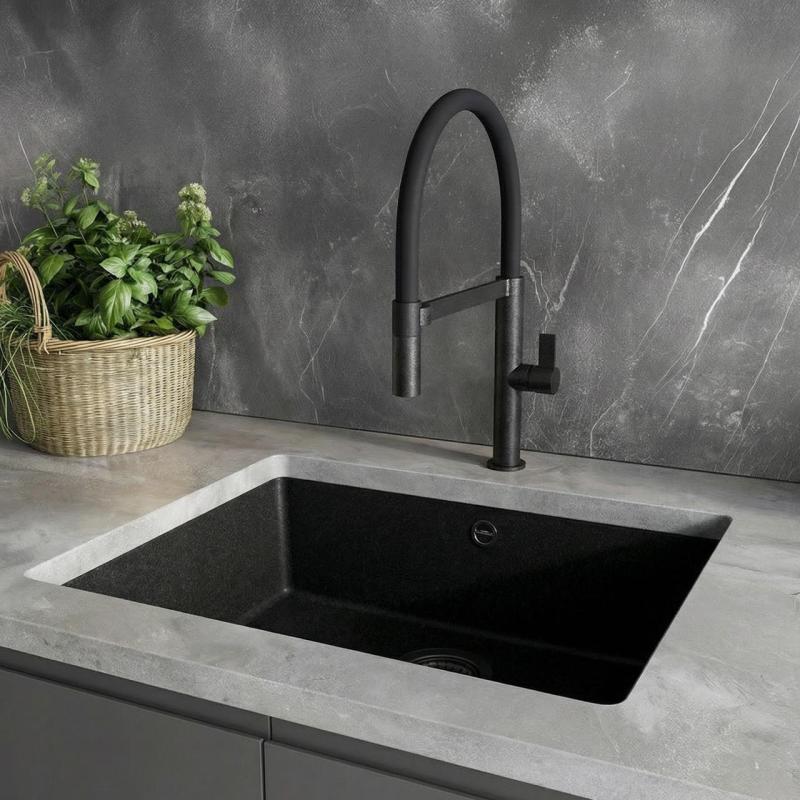 Ausmann Alira Rubinetto da cucina nero con bocca flessibile 1208972565